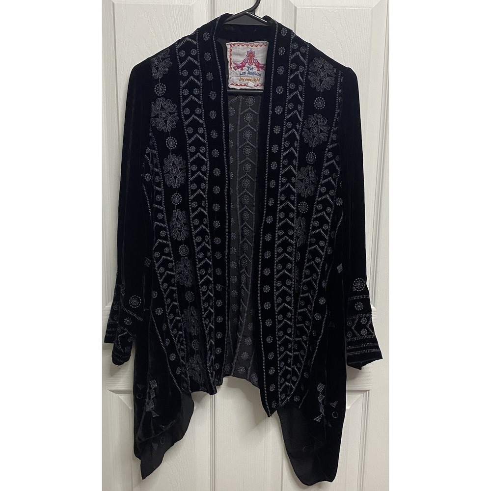 Johnny Was JW Los Angeles Women's Black Velvet Bolero Jacket Embroidered XS EUC